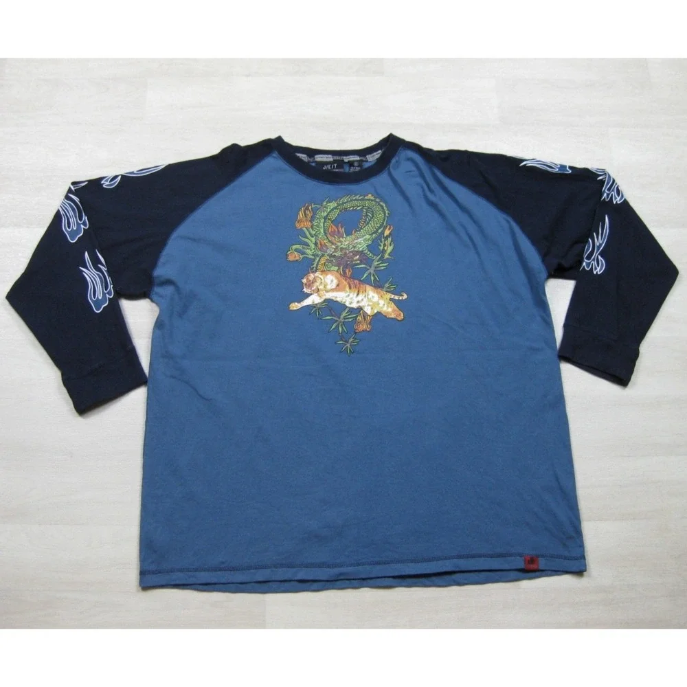 Y2K Long Sleeve T Shirt (XL) Flame Dragon Tiger Sleeve Hit Cyber Jesse Pinkman - Picture 1 of 10